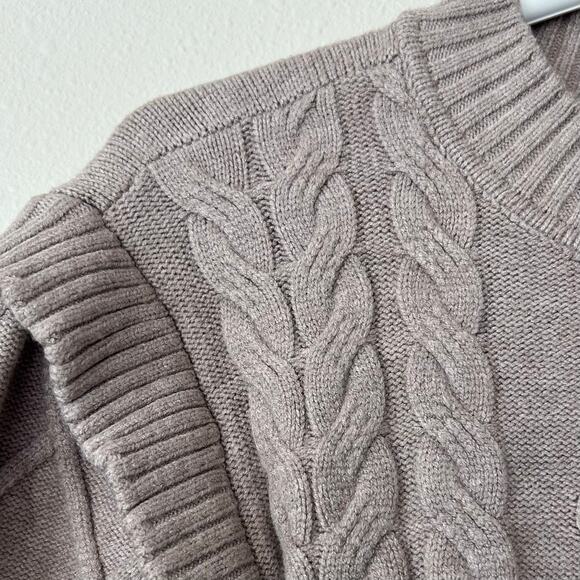 Raya cable chunky knit neutral sweater with ruffles sleeve detail stretch S - Picture 7 of 13